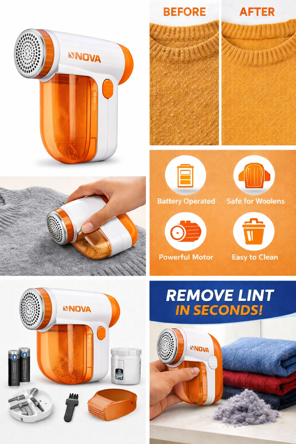 Nova Lint Remover- Battery Operated Lint Remover for All Woolens (Sweaters, Blankets, Jackets)